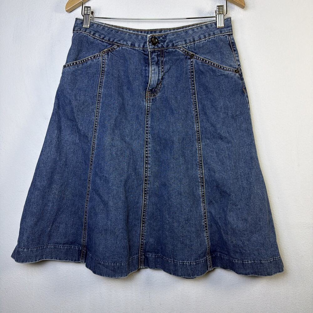 Gap Denim Blue Jean Sz 4 Pockets Belt Women’s Prairie Yellowstone Skirt bohemian - Picture 2 of 10
